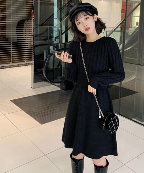 Miniministore(ミニミニストア)の「ケーブル編みニットミニワンピース 韓国風(ワンピース・レディース・ブラウン/ワインレッド/ブラック/クリーム・フリー)」の19枚目の写真