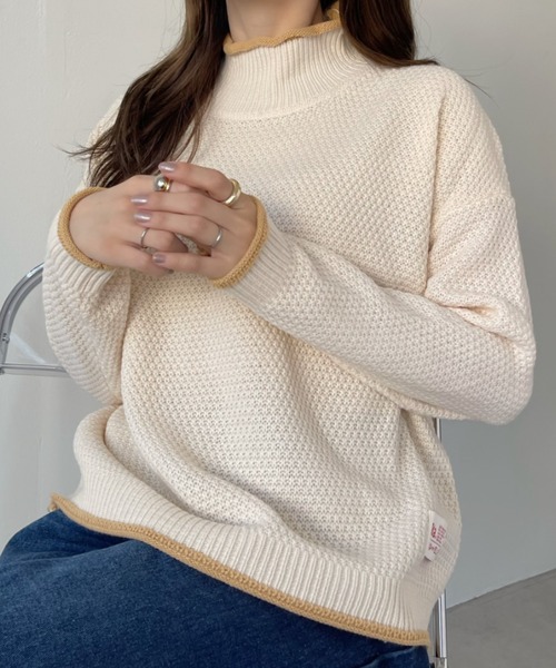 Ada.(エイダ)の「バイカラー ぷち ハイネック 鹿子編み ニット オリジナルタグ(ニット/セーター・レディース・アイボリー/ブラック/ベージュ/ブラウン・FREE)」の13枚目の写真