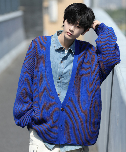 neos — Big Silver Et сетчатый стиль Striped Biker Knit Cardigan
