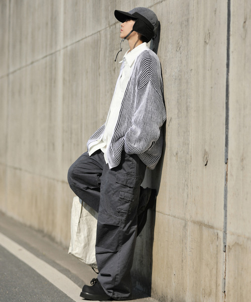 neos(ネオス)の「【neos -addictive design-】ビッグシルエット 網目調 ストライプ バイカラー ニット カーディガン(カーディガン/ボレロ・メンズ・ブルー/ホワイト/テラコッタ・SMALL/MEDIUM/LARGE/X-LARGE)」の15枚目の写真