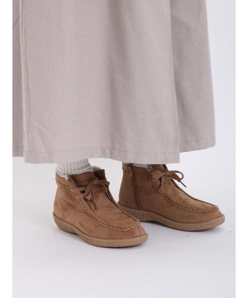 Samansa Mos2（サマンサ モスモス）の「中ボアモカシンブーツ（ドレスシューズ・レディース・ベージュ/ブラウン・M/L）」の2枚目の写真