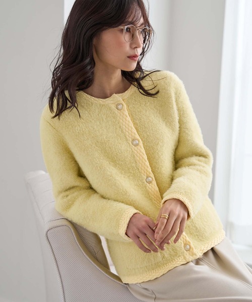 セール】シャギーニット素材編地使いカーディガン（カーディガン