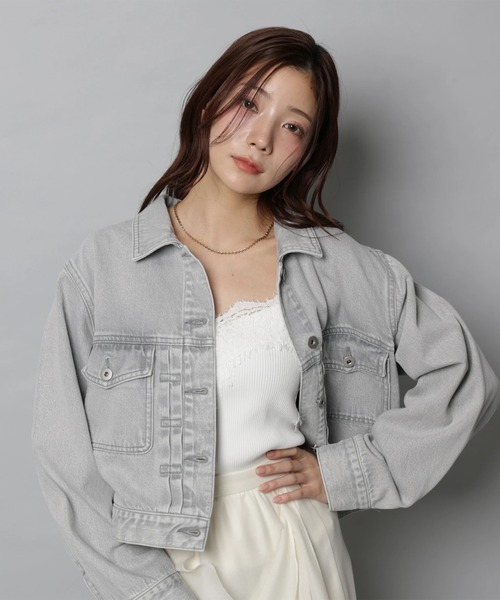 Apuweiser-riche（アプワイザーリッシェ）の「ショートＧジャン（その他アウター・レディース・ライトブルー/ホワイト/ネイビー/グレー・1/2）」の2枚目の写真