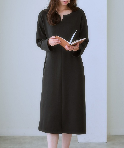 7days Life Styling（セブンデイズライフスタイリング）の「【裏側起毛であったか】パール調アクセ付ワンピース（ワンピース・レディース・杢グレー/ブラック・LL/M/L/S）」の2枚目の写真
