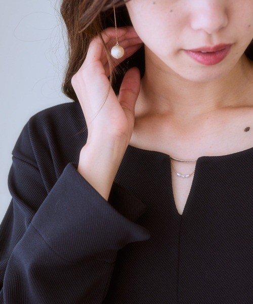 7days Life Styling（セブンデイズライフスタイリング）の「【裏側起毛であったか】パール調アクセ付ワンピース（ワンピース・レディース・杢グレー/ブラック・LL/M/L/S）」の4枚目の写真
