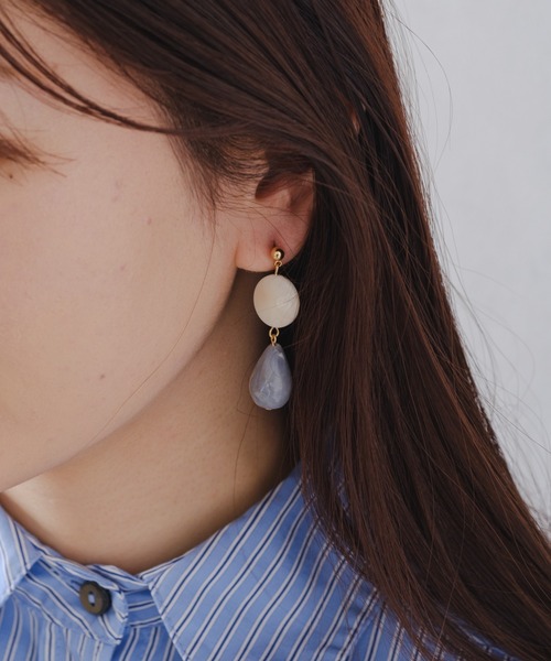 BIRTHDAY BAR(バースデイバー)の「Marble Drop Pierce(ピアス(両耳用)・レディース・アイボリー/ブラウン・フリー)」の2枚目の写真