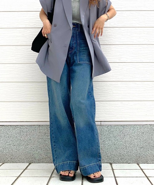 Q(キュー)の「Qgirlワイドデニム(デニムパンツ・レディース・ダークインディゴブルー・LARGE/MEDIUM/SMALL)」の2枚目の写真