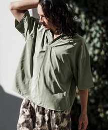 mhs2123- Peach Skin Typewriter Short Sleeve Skipper Pullover Shirts スキッパーシャツ