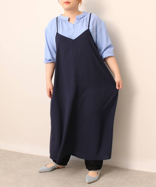 leswel（レスウェル）の「【L～5L 大きいサイズ】Aライン キャミ ワンピース ロング丈 ジャンスカ（ワンピース・レディース・カーキ/ネイビー・5L/4L/3L/LL/L）」の4枚目の写真