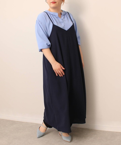 leswel（レスウェル）の「【L～5L 大きいサイズ】Aライン キャミ ワンピース ロング丈 ジャンスカ（ワンピース・レディース・カーキ/ネイビー・5L/4L/3L/LL/L）」の3枚目の写真