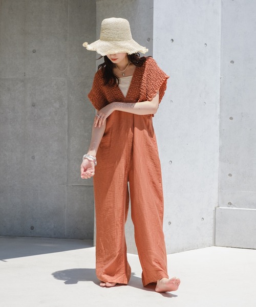 Kastane（カスタネ）の「【2サイズ展開/低身長サイズ/前後2WAY/裏地付き】ギャザーオールインワン（つなぎ/オールインワン・レディース・アイボリー/ブラック/ブラウン・0/1）」の7枚目の写真