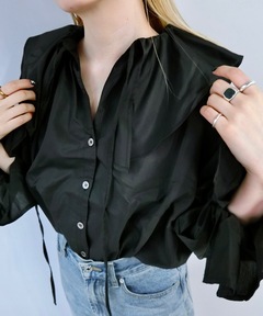 シャツ・ブラウス Many frill big sheer shirt BLK セール】Many frill big sheer shirt メニーフリルビックシャツ