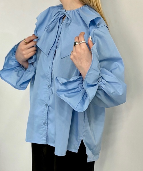 O'fmus(オフムス)の「ブロードフリルブラウス【O'fmus】ofyw24s002(シャツ/ブラウス・レディース・サックスブルー/ブラック・FREE)」の19枚目の写真