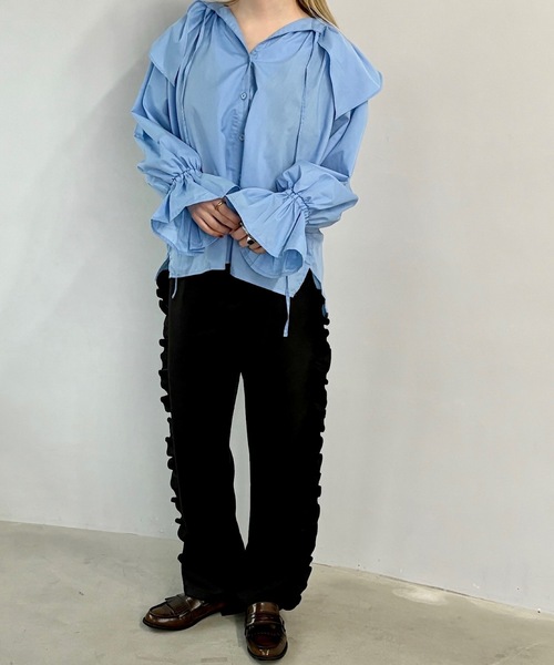 O'fmus(オフムス)の「ブロードフリルブラウス【O'fmus】ofyw24s002(シャツ/ブラウス・レディース・サックスブルー/ブラック・FREE)」の21枚目の写真