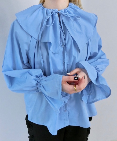 O'fmus(オフムス)の「ブロードフリルブラウス【O'fmus】ofyw24s002(シャツ/ブラウス・レディース・サックスブルー/ブラック・FREE)」の13枚目の写真