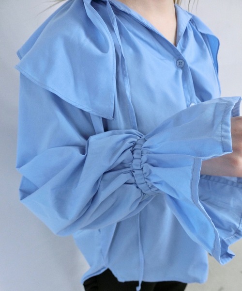 O'fmus(オフムス)の「ブロードフリルブラウス【O'fmus】ofyw24s002(シャツ/ブラウス・レディース・サックスブルー/ブラック・FREE)」の14枚目の写真