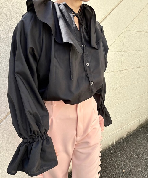 O'fmus(オフムス)の「ブロードフリルブラウス【O'fmus】ofyw24s002(シャツ/ブラウス・レディース・サックスブルー/ブラック・FREE)」の12枚目の写真