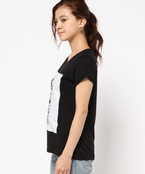 AZUL by moussy（アズールバイマウジー）の「30/-CR天竺パネルフォトT（Tシャツ/カットソー・レディース・ブラック/オフホワイト/トップグレー・LARGE/SMALL/X-LARGE/MEDIUM）」の5枚目の写真
