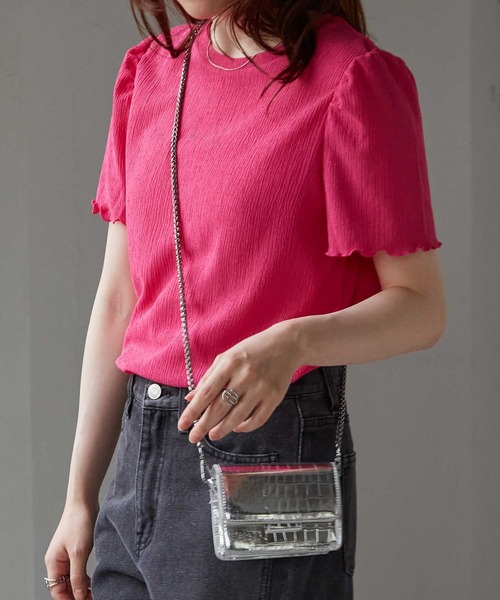 RANAN(ラナン)の「ギンガムチェック楊柳Tシャツ(Tシャツ/カットソー・レディース・ブラック系その他/ライトグレー/ピンク/ベージュ/ブラック・M/LL/L)」の5枚目の写真