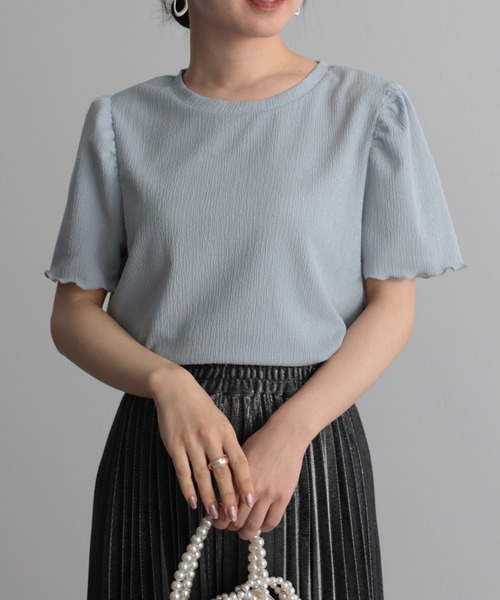 RANAN(ラナン)の「ギンガムチェック楊柳Tシャツ(Tシャツ/カットソー・レディース・ブラック系その他/ライトグレー/ピンク/ベージュ/ブラック・M/LL/L)」の3枚目の写真