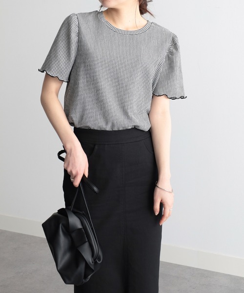 RANAN(ラナン)の「ギンガムチェック楊柳Tシャツ(Tシャツ/カットソー・レディース・ブラック系その他/ライトグレー/ピンク/ベージュ/ブラック・M/LL/L)」の18枚目の写真