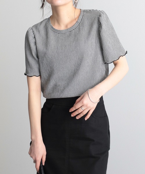 RANAN(ラナン)の「ギンガムチェック楊柳Tシャツ(Tシャツ/カットソー・レディース・ブラック系その他/ライトグレー/ピンク/ベージュ/ブラック・M/LL/L)」の22枚目の写真