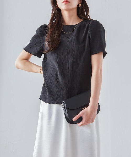 RANAN(ラナン)の「ギンガムチェック楊柳Tシャツ(Tシャツ/カットソー・レディース・ブラック系その他/ライトグレー/ピンク/ベージュ/ブラック・M/LL/L)」の11枚目の写真