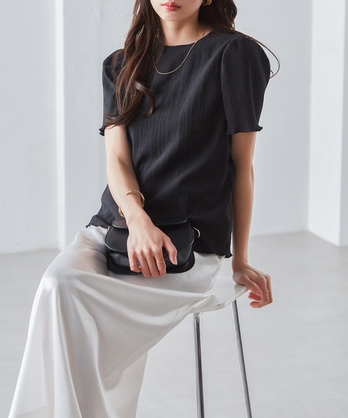 RANAN(ラナン)の「ギンガムチェック楊柳Tシャツ(Tシャツ/カットソー・レディース・ブラック系その他/ライトグレー/ピンク/ベージュ/ブラック・M/LL/L)」の12枚目の写真