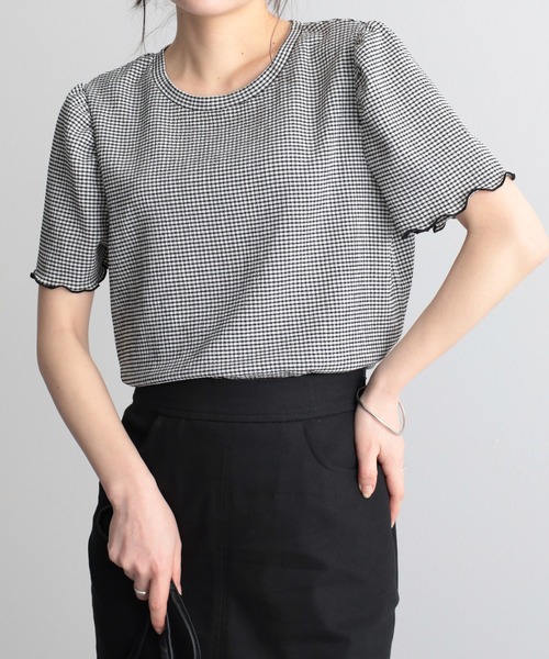 RANAN(ラナン)の「ギンガムチェック楊柳Tシャツ(Tシャツ/カットソー・レディース・ブラック系その他/ライトグレー/ピンク/ベージュ/ブラック・M/LL/L)」の14枚目の写真