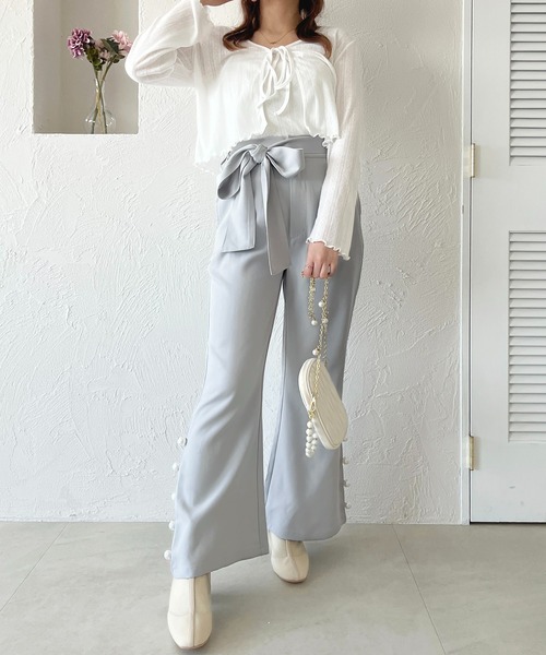 apres jour(アプレジュール)の「リボンベルトフレアパンツ【ZOZOTOWN限定アイテム】(その他パンツ・レディース・ネイビー/サックスブルー/ブラック・SMALL/X-LARGE/MEDIUM)」の2枚目の写真