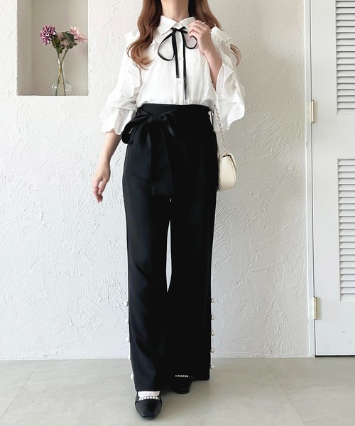 apres jour(アプレジュール)の「リボンベルトフレアパンツ【ZOZOTOWN限定アイテム】(その他パンツ・レディース・ネイビー/サックスブルー/ブラック・SMALL/X-LARGE/MEDIUM)」の3枚目の写真