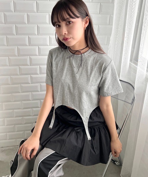 SOLLON.(ソルロン)の「ガーターショートTシャツ(Tシャツ/カットソー・レディース・ブラック/ホワイト/ライトブルー/グレー・FREE)」の13枚目の写真