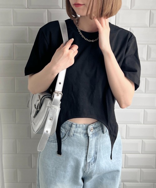 SOLLON.(ソルロン)の「ガーターショートTシャツ(Tシャツ/カットソー・レディース・ブラック/ホワイト/ライトブルー/グレー・FREE)」の7枚目の写真