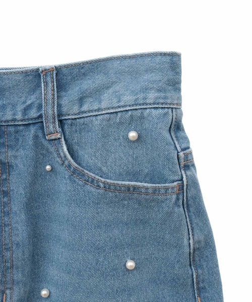 31 Sons de mode（トランテアン　ソン　ドゥ　モード）の「パール付きデニムミニスカート（デニムスカート・レディース・ブラック/サックスブルー・36/38）」の5枚目の写真