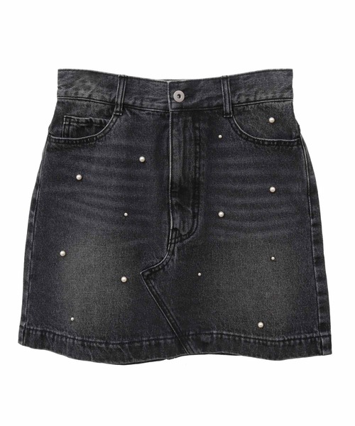 31 Sons de mode（トランテアン　ソン　ドゥ　モード）の「パール付きデニムミニスカート（デニムスカート・レディース・ブラック/サックスブルー・36/38）」の3枚目の写真