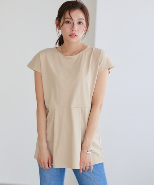 Pierrot(ピエロ)の「ひんやりシルキーフレンチスリーブチュニックカットソー(Tシャツ/カットソー・レディース・ライトベージュ/ブラック/オフホワイト・L/M)」の13枚目の写真