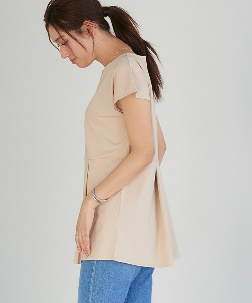 Pierrot(ピエロ)の「ひんやりシルキーフレンチスリーブチュニックカットソー(Tシャツ/カットソー・レディース・ライトベージュ/ブラック/オフホワイト・L/M)」の14枚目の写真