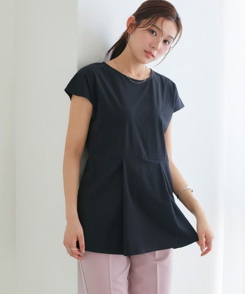 Pierrot(ピエロ)の「ひんやりシルキーフレンチスリーブチュニックカットソー(Tシャツ/カットソー・レディース・ライトベージュ/ブラック/オフホワイト・L/M)」の18枚目の写真