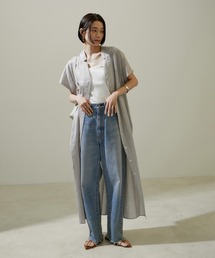 SALON adam et rope' | ACAR麻混カフタンシャツワンピース　無地/ストライプ【洗える】(ワンピース)