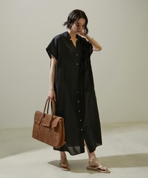 SALON adam et rope' | ACAR麻混カフタンシャツワンピース　無地/ストライプ【洗える】(ワンピース)