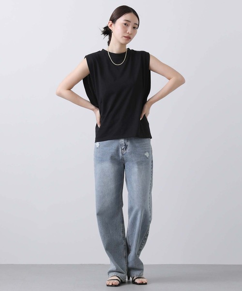Gready Brilliant(グレディブリリアン)の「プレーティング天竺ノースリーカットソー(Tシャツ/カットソー・レディース・ブラック/オフホワイト・38)」の4枚目の写真