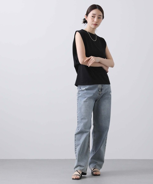 Gready Brilliant(グレディブリリアン)の「プレーティング天竺ノースリーカットソー(Tシャツ/カットソー・レディース・ブラック/オフホワイト・38)」の3枚目の写真