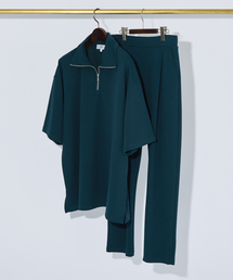 AH ABAHOUSE | 【上下2点セット / AH ABAHOUSE】ジョーゼット ハーフジップT + イージースラックス(セットアップ)