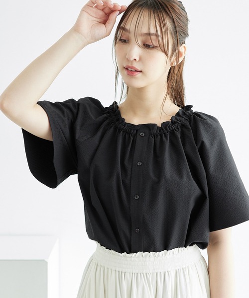 ROPE' PICNIC(ロペピクニック)の「サッカーオフショルブラウス/2WAY(シャツ/ブラウス・レディース・ブラック/サックスブルー/ホワイト・38)」の6枚目の写真