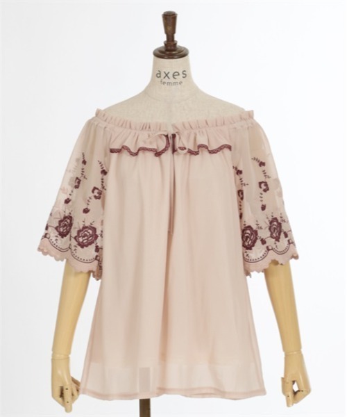 axes femme(アクシーズファム)の「花刺繍2WAYシフォンブラウス(Tシャツ/カットソー・レディース・ブラック/キナリ/ピンク・FREE)」の7枚目の写真