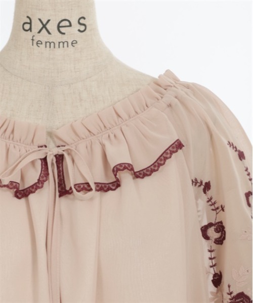 axes femme(アクシーズファム)の「花刺繍2WAYシフォンブラウス(Tシャツ/カットソー・レディース・ブラック/キナリ/ピンク・FREE)」の6枚目の写真