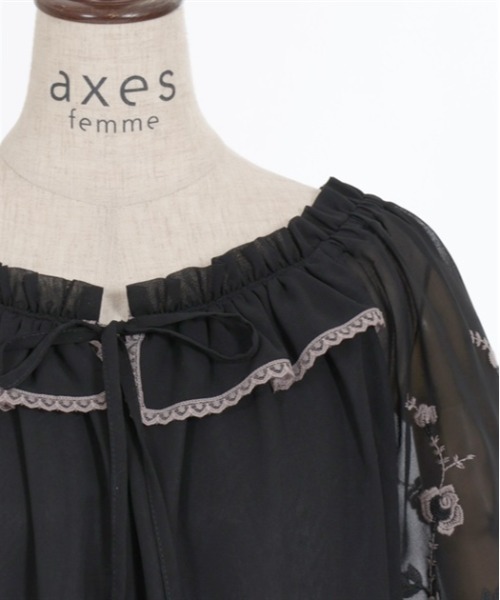 axes femme(アクシーズファム)の「花刺繍2WAYシフォンブラウス(Tシャツ/カットソー・レディース・ブラック/キナリ/ピンク・FREE)」の20枚目の写真