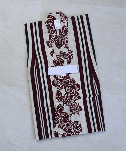キッズ浴衣3点セット ニコアンティーク 大正浪漫えんじ縞と牡丹の