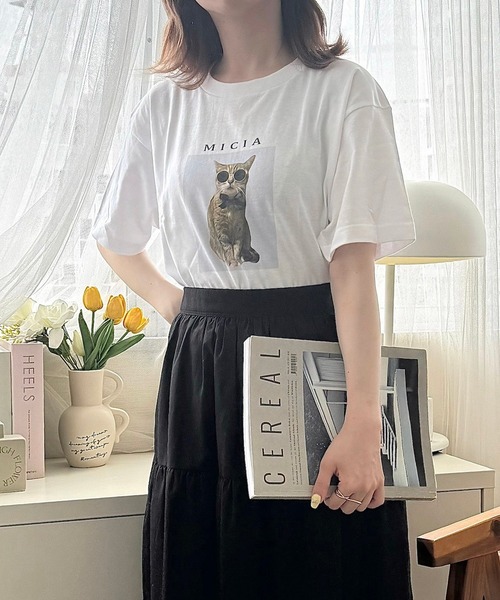 cuorequal(クオレコール)の「CATプリント半袖Tシャツ(Tシャツ/カットソー・レディース・ホワイト・LARGE/MEDIUM)」の4枚目の写真
