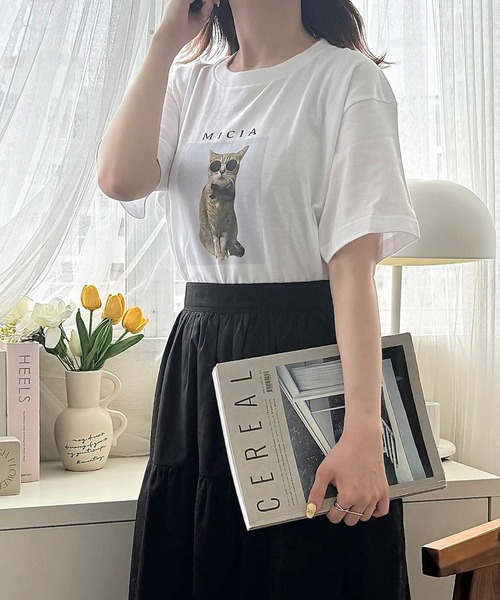 cuorequal(クオレコール)の「CATプリント半袖Tシャツ(Tシャツ/カットソー・レディース・ホワイト・LARGE/MEDIUM)」の5枚目の写真